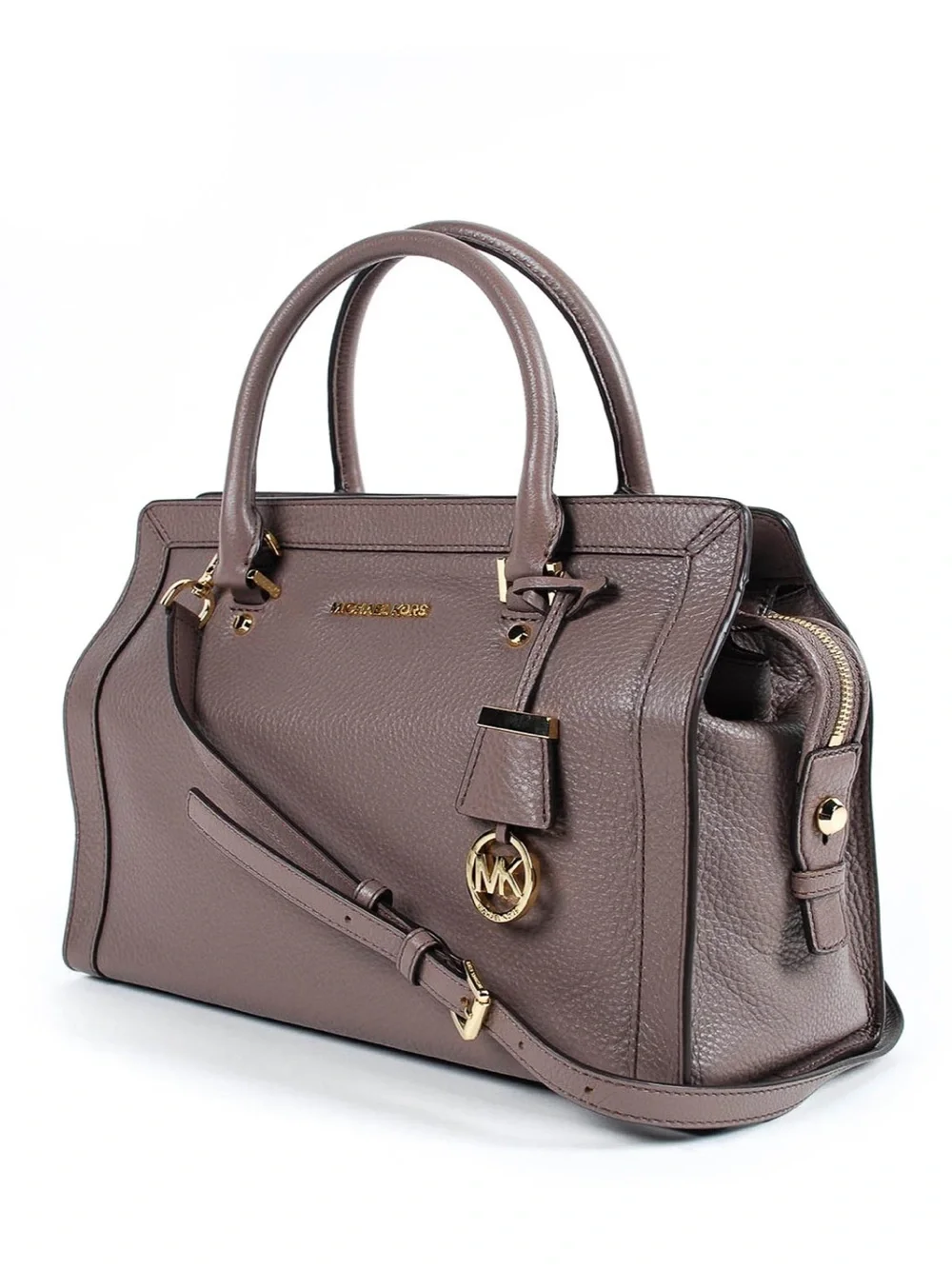 Michael Kors Collin’s Large Leather Taupe Leather Satchel with Gold Hardware